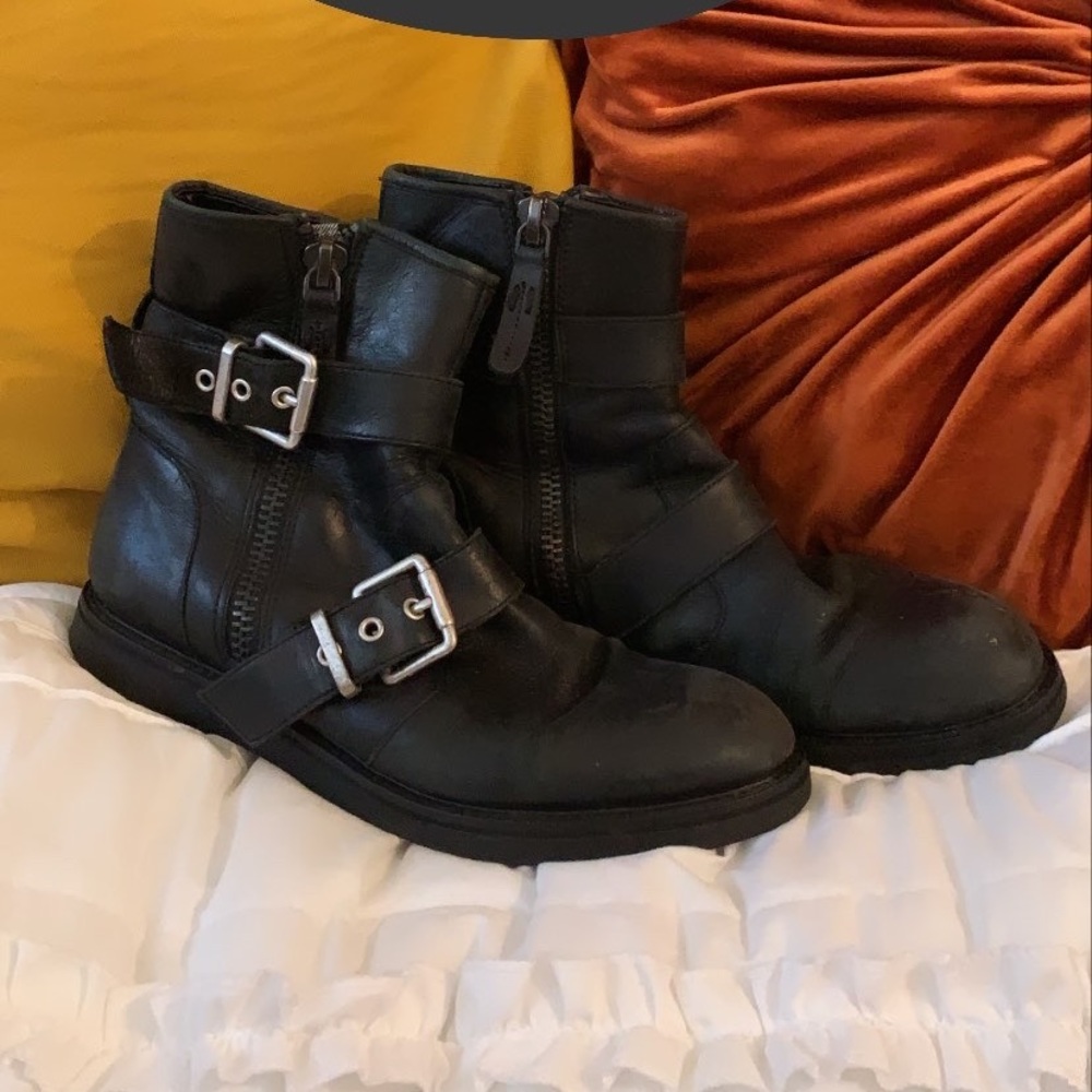 Leather biker boots